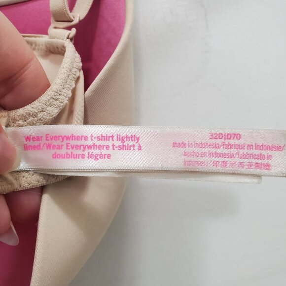 PINK Victoria's Secret Wear Everywhere T-Shirt Lightly Lined Nude Underwire 32D - Picture 4 of 6